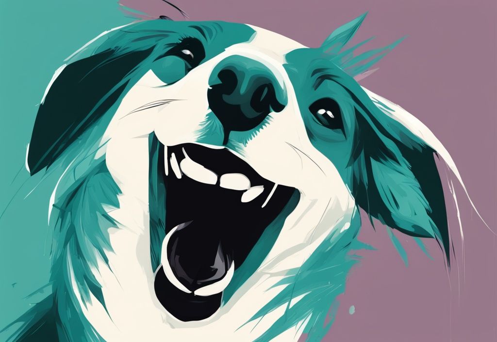 Teal-themed digital painting of a dog with mouth open, highlighting a black roof of the mouth, illustrating "what does it mean when a dog has a black roof mouth".