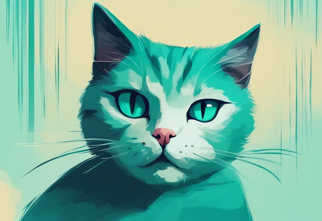 Playful cat winking at delighted owner in modern teal-themed digital painting, illustrating "why does my cat wink at me" curiosity.