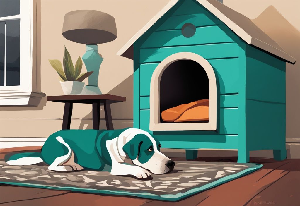 Modern digital painting illustration featuring 5 best dog house heaters in a teal color theme, each with a cozy pet nearby, highlighting their effectiveness.