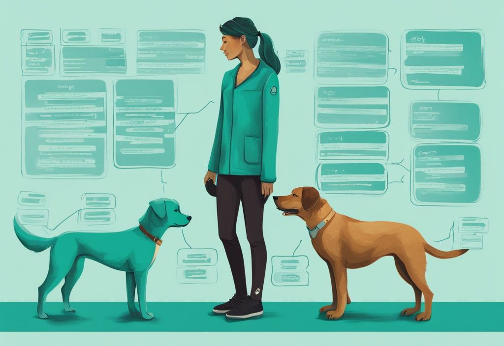 Digital painting of a male and female dog with teal color theme, labeled with their respective terminology.