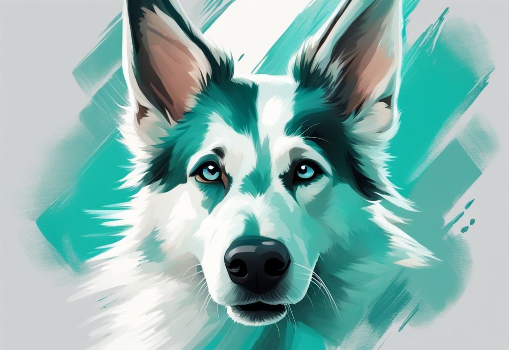 A modern digital painting of Bolt, the playful white American White Shepherd from the animated movie, highlighting what kind of dog is Bolt with a teal color theme.