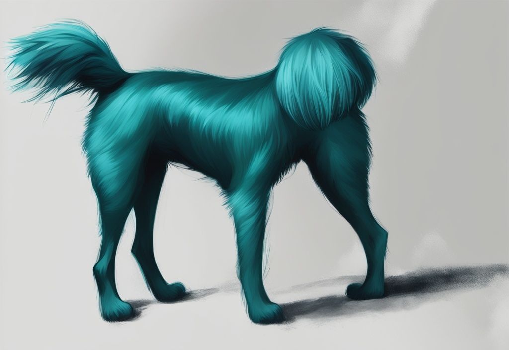 Modern digital painting of a dog's rear with teal theme, featuring a dingleberry in fur for educational purposes.