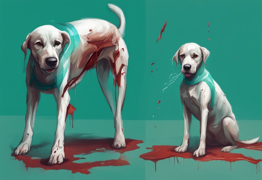 Modern digital painting of a wounded dog's healing process in teal tones, illustrating different stages of recovery.