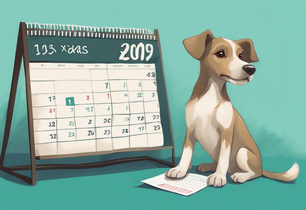 Cute stray dog sitting in front of a teal-themed calendar illustrating the 30-day period for how long before a stray dog is legally yours in Texas.