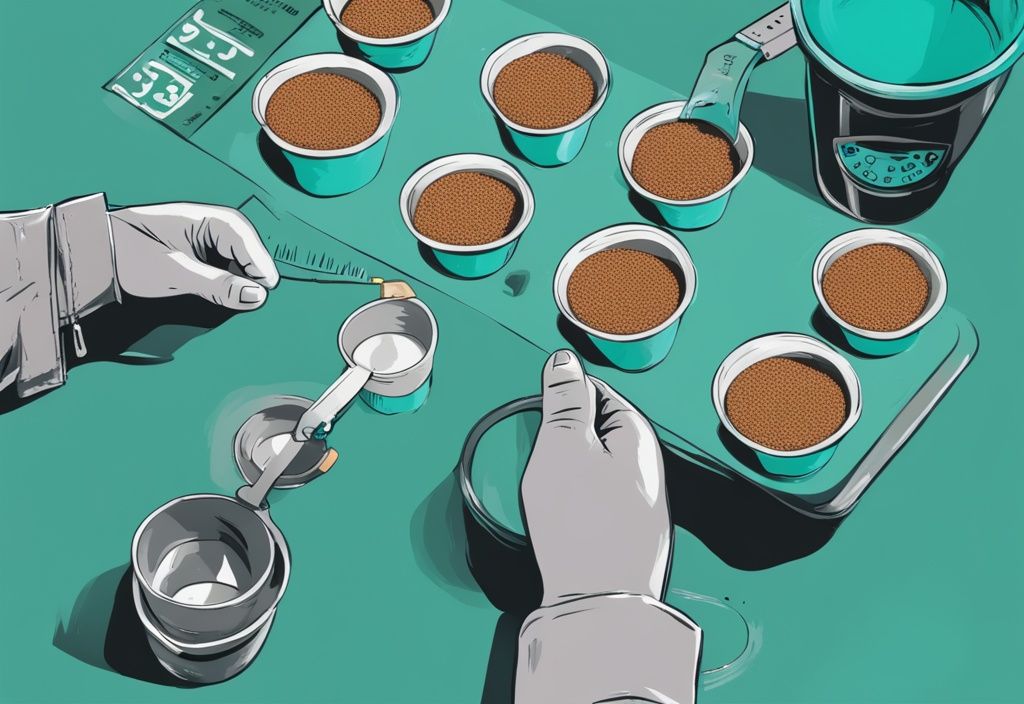 Digital painting of teal-themed dog food bag with measurement cups indicating weight in pounds.