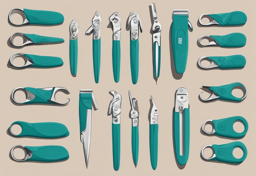 Modern digital painting illustration featuring the 10 best dog nail clippers on a neutral background with a teal color theme.