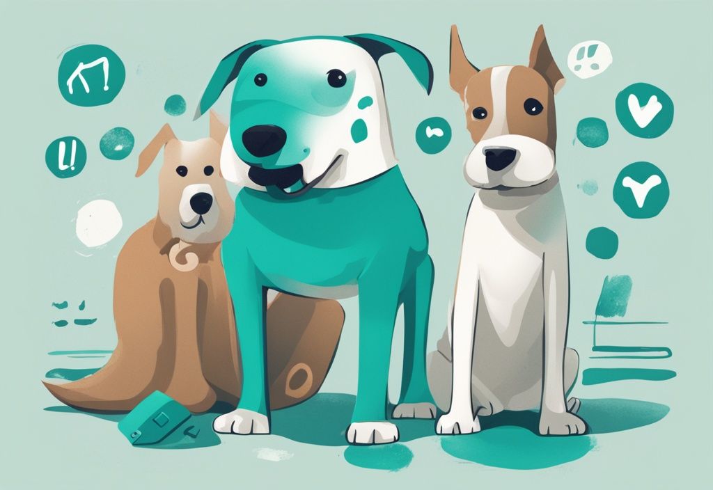 Modern digital painting illustration of two cartoon dogs with teal color theme, labeled to identify what are male and female dogs called.