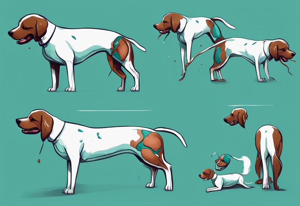 Modern digital painting of a wounded dog's healing stages, teal color theme.