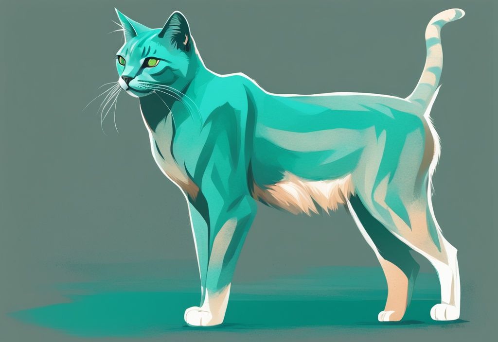 Modern digital painting of an exotic Ashera or Savannah cat in a majestic stance with a teal color theme.