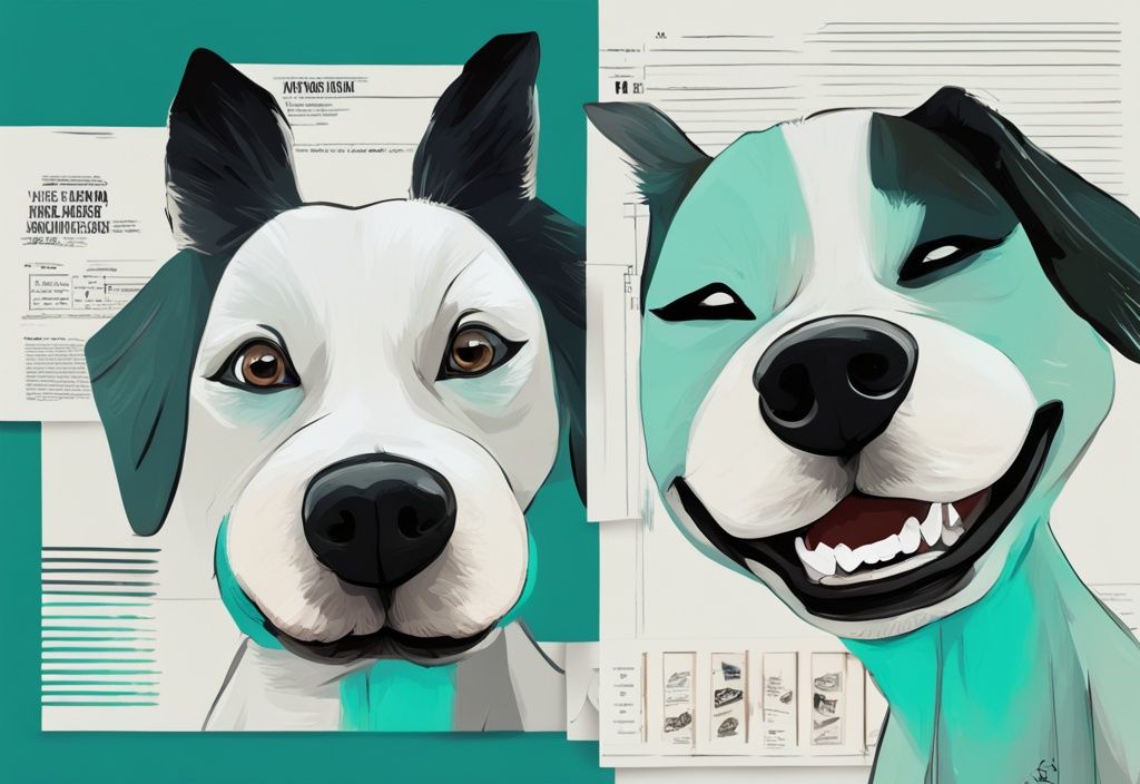 Digital painting of a teal-themed dog with open mouth and black roof, infographic explaining meanings