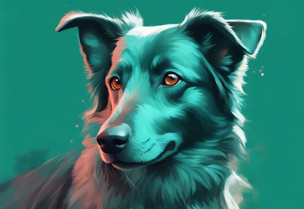 Teal-themed digital painting of a healthy dog with bright eyes in a dry heave posture